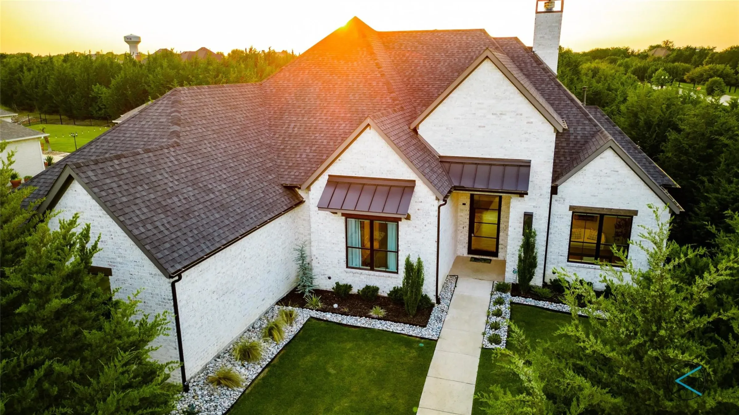 Aerial view of a North Texas home at sunset