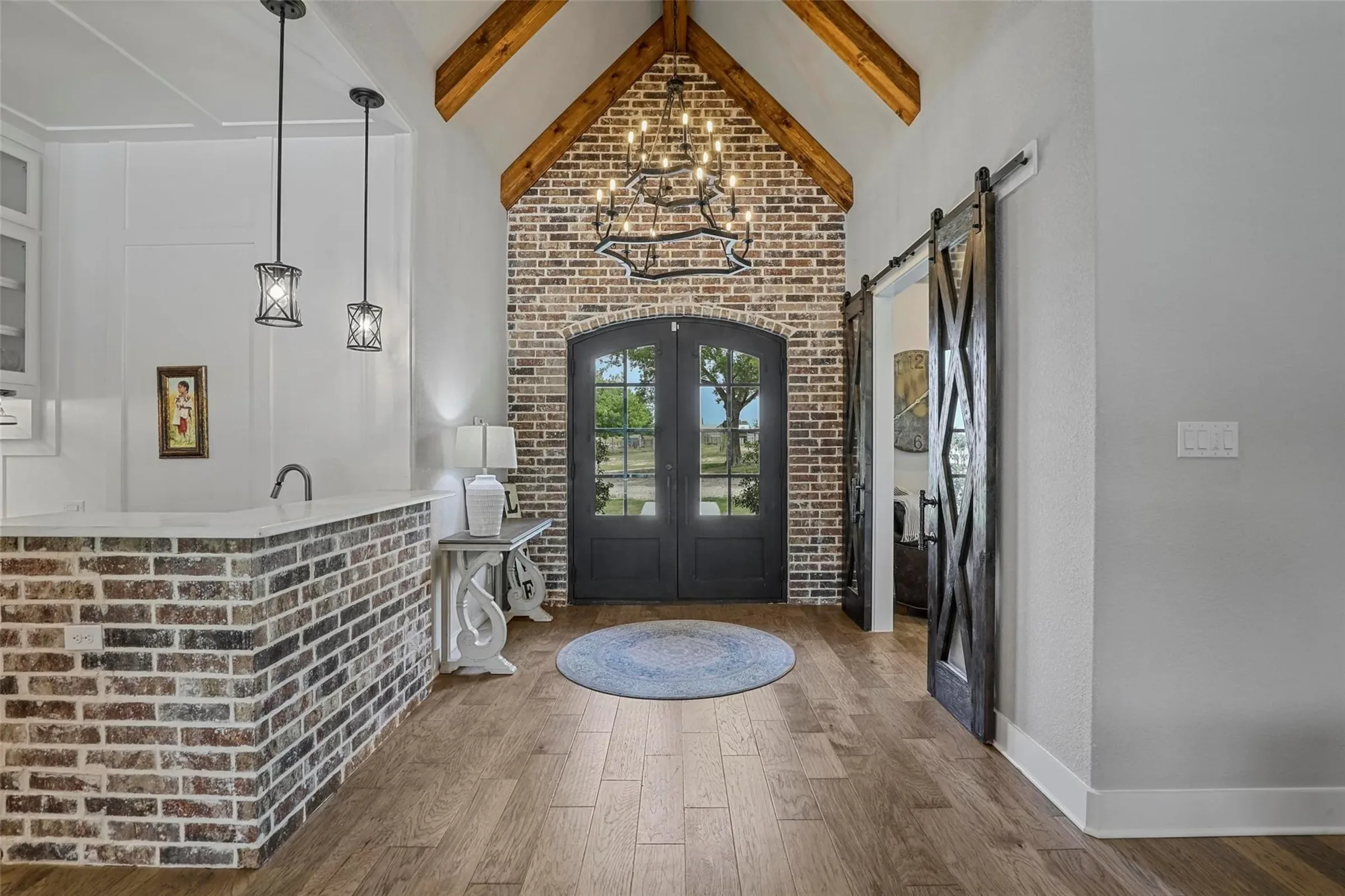 Vaulted brick foyer in a North Texas home